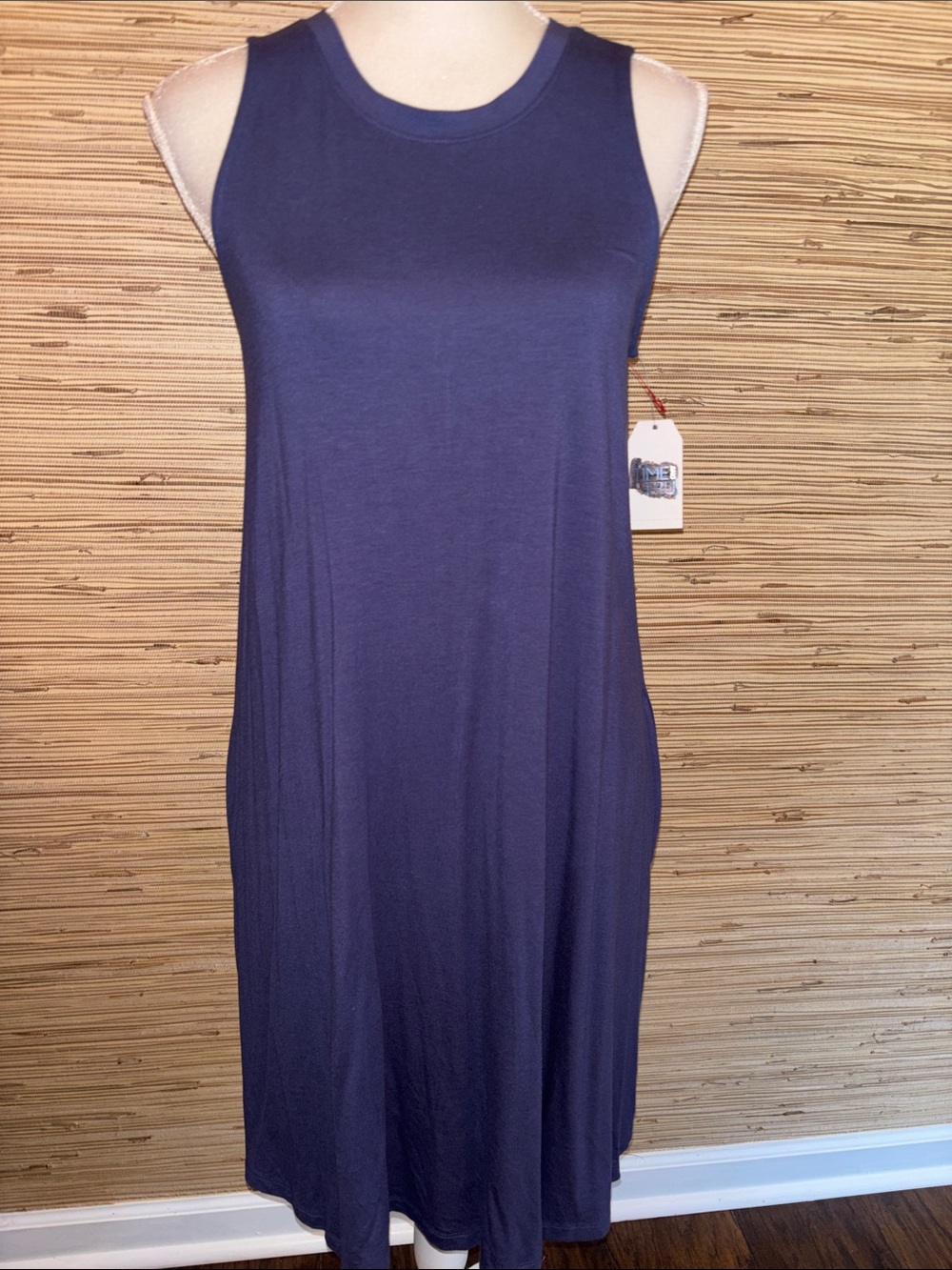 Time and Tru Sleeveless Navy purple  A-Line Women's Dress medium nwt! Pockets!